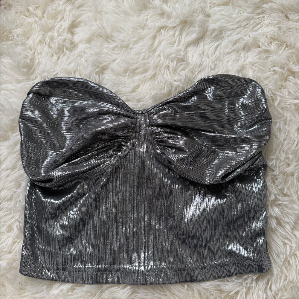 Zara Silver metallic tube top with ruched detail